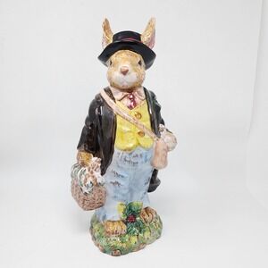 Pacific Rim 14" Majolica Mr. Rabbit Ceramic Figurine Hand Painted Victorian Hat